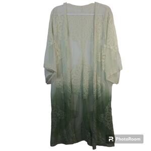 WILD LOVE OMBRE DIP DYED LACE BOHEMIAN KIMONO - SAGE Size OS